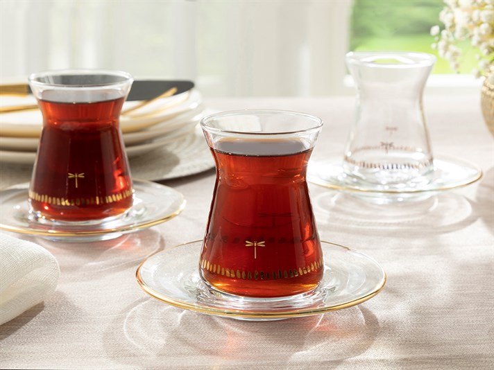 Galia Goldie Glass 8 Pcs Tea Set 130 ml Gold