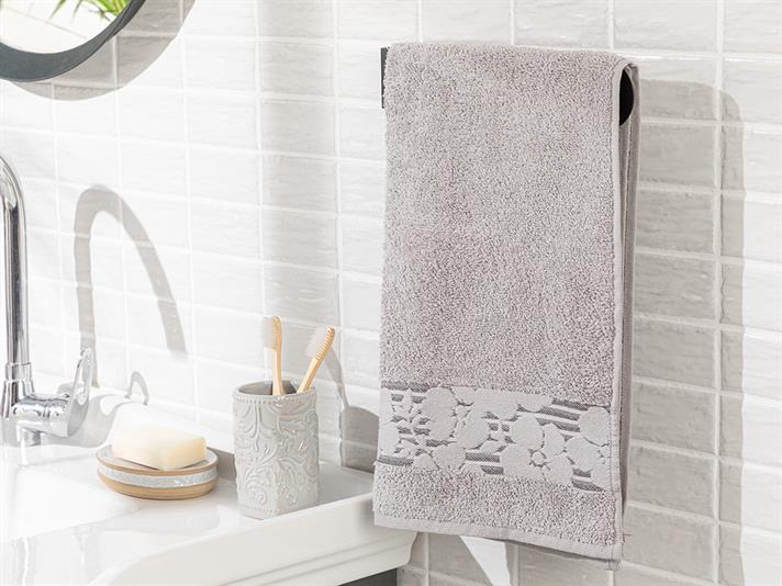 Gardenie Cu Bordură Bumbac Prosop De Față 50*76 Cm Gri.