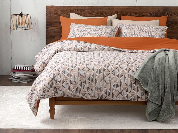 Geo Trellis Bumbac Persoană Dublă Set Lenjerıe De Pat 200*220 Cm Bej.