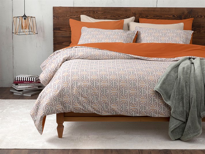Geo Trellis Bumbac Persoană Dublă Set Lenjerıe De Pat 200*220 Cm Bej.