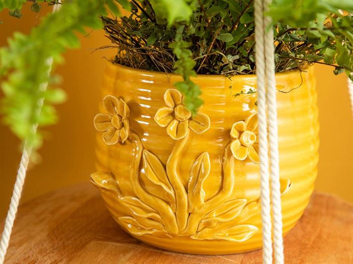 Ghiveci pentru flori, Flowertopia, dolomită, 16,5x15,7x12,3 cm, galben