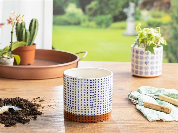 Ghiveci pentru flori, Glam Dots, ceramică, 15x15x13.2 cm, bleu