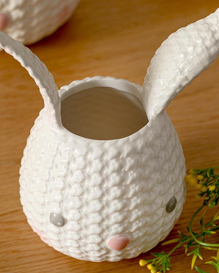 Ghiveci pentru flori, Lovely Bunny, polirăsină, 10.8x10x15.7 cm, alb