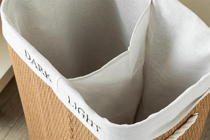 Cos de rufe pliabil cu doua compartimente, Gina, bambus, 40x30x60 cm, maro