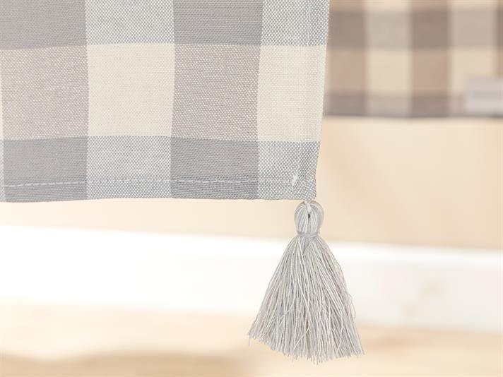 Gingham Cotton Polyester Fringed Runner 40x140 cm Gray