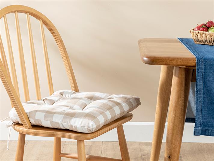 Gingham Cotton Polyester Kitchen Cushion 45x45 cm Beige