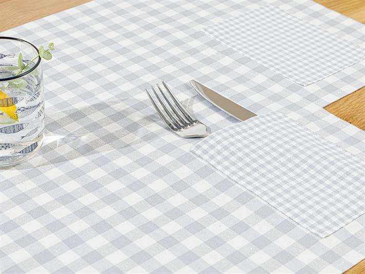 Gingham Cotton Polyester 2 pcs Place Mat 30x50 cm Gray