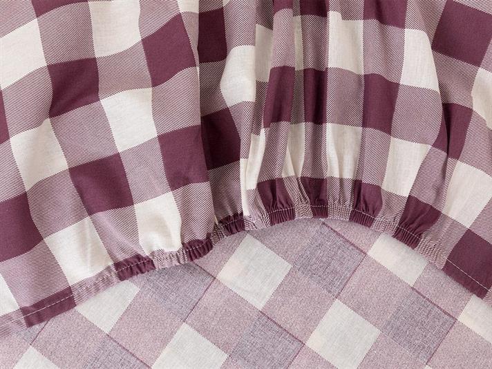 Gingham Bumbac Super King Cearșaf Cu Elastic 200*200 Cm mov