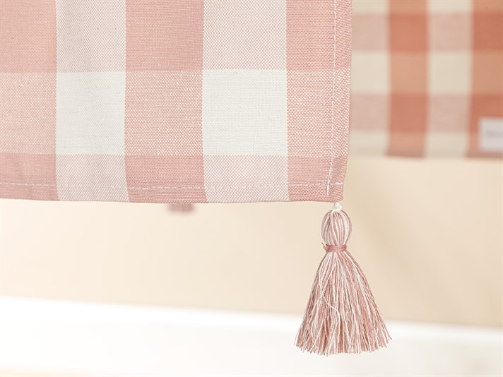 Gingham Cotton Polyester Fringed Runner 40x140 cm Pink