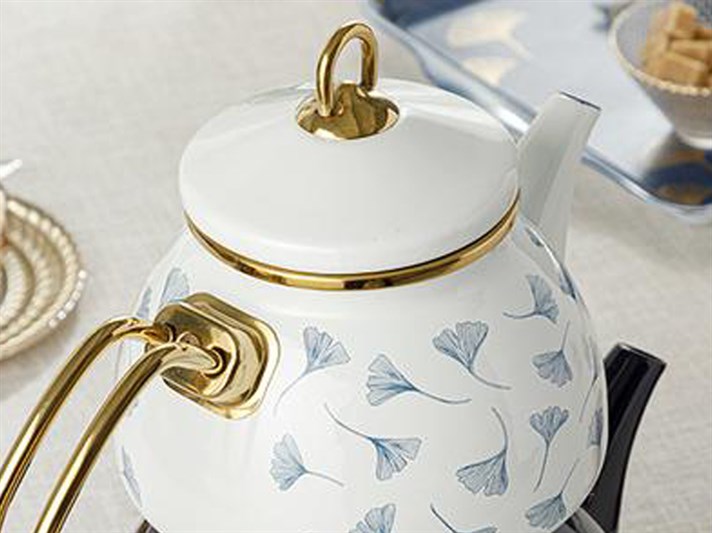 Gingko Biloba Enamel Tea Pot 1,1 Litre + 2,3 Litre White-NavyBlue