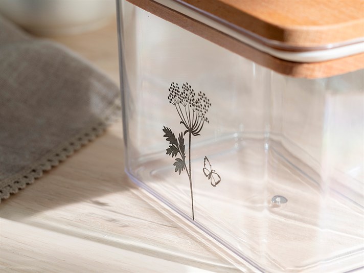 Gingko Biloba Wooden Capped Food Container 1L Transparent