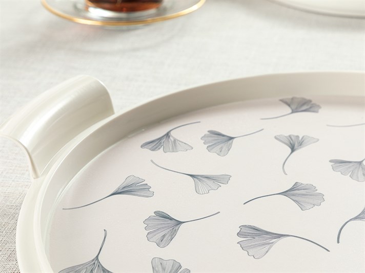 Gingko Biloba Melamine With Plastic Lid Cake Dome 31 cm White - Navy Blue