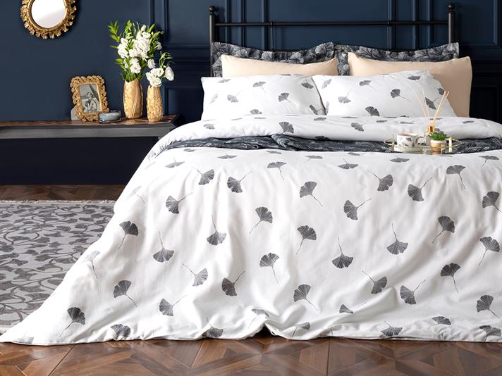 Gingko Leaf Cu Bumbac Single Set Lenjerie De Pat 160x220 cm Bleumarin