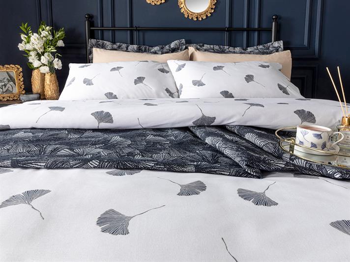Gingko Leaf Cu Bumbac Single Set Lenjerie De Pat 160x220 cm Bleumarin