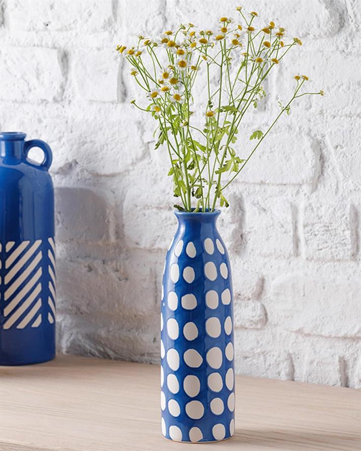 Glam Dots Vase 7.3x7.3x23 cm Dark Blue