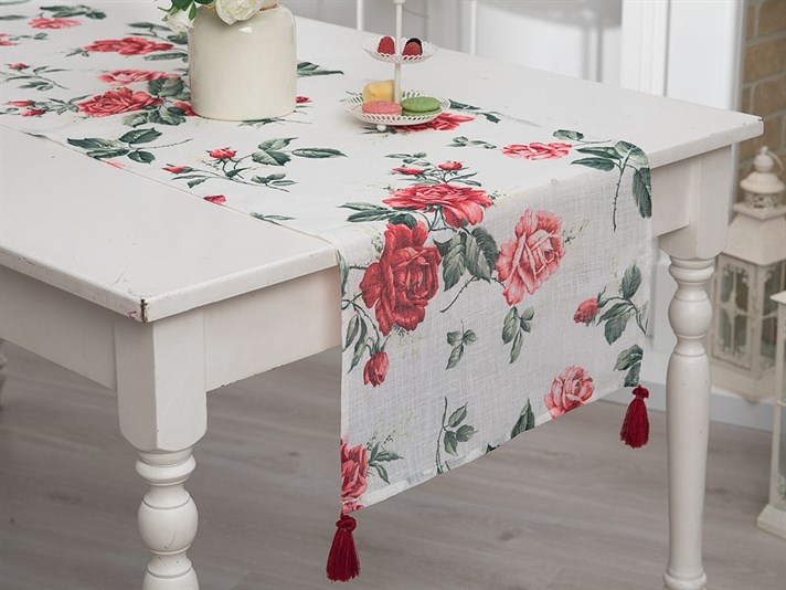 Glam Rose Printed Runner 40x140 cm Ecru