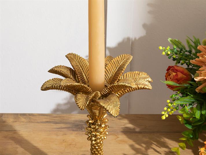 Suport lumânare, Glitter Palm, polirăsină, 15x15x25 cm, auriu
