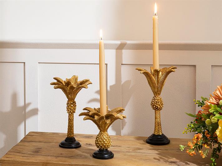Suport lumânare, Glitter Palm, polirăsină, 15x15x14,5 cm, auriu