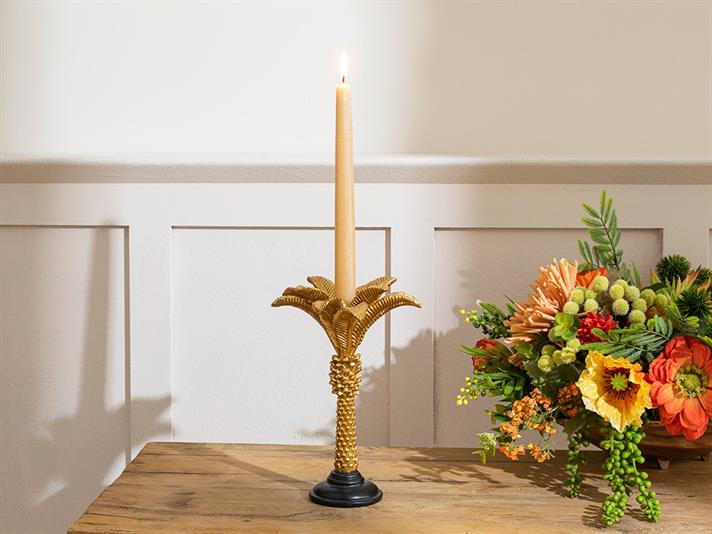 Suport lumânare, Glitter Palm, polirăsină, 15x15x25 cm, auriu