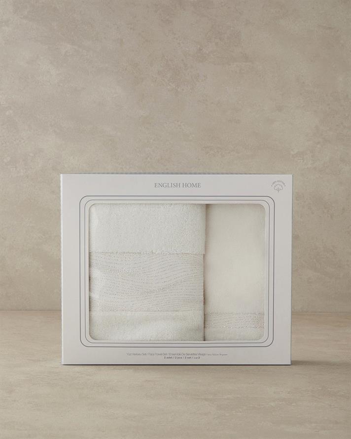 Glitter Wave Cu Bumbac Cu Sclipici Set De Prosoape De Față 30x45+50x80 cm Ecru