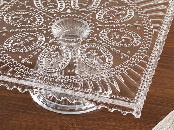 Glory Platou Pentru Tort, Sticlă, 25*25 Cm, Verde-Albastru