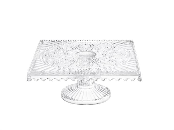 Glory Platou Pentru Tort, Sticlă, 25*25 Cm, Verde-Albastru