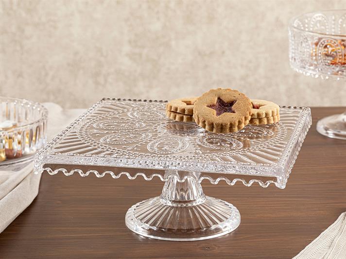 Glory Platou Pentru Tort, Sticlă, 25*25 Cm, Verde-Albastru