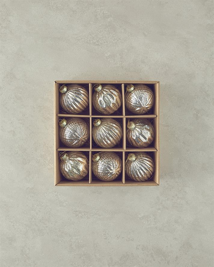 Gold Winter, Set 9 globuri de Crăciun, sticlă, 8 cm, auriu