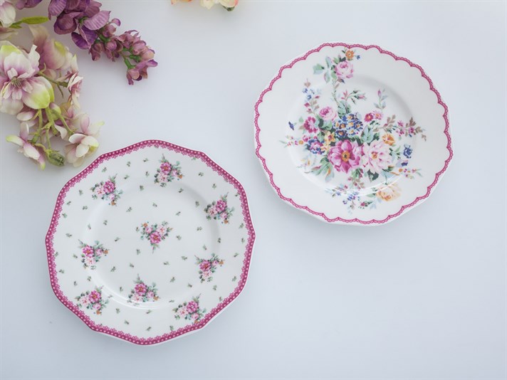 Cottage Garden New Bone China 2 pcs Service Plate 15 cm Pink