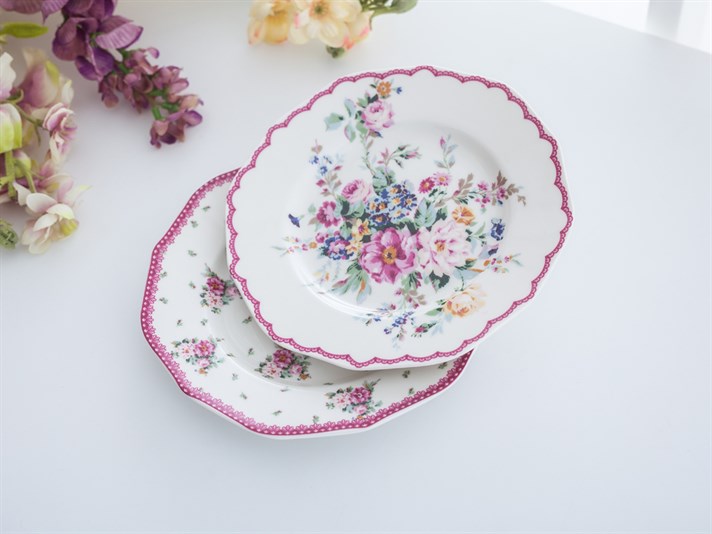 Cottage Garden New Bone China 2 pcs Service Plate 15 cm Pink