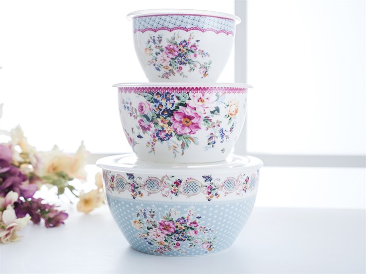Cottage Garden New Bone China 3 pcs Storage Box Pink