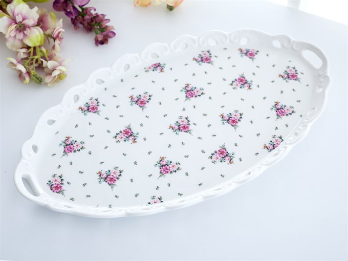 Cottage Garden New Bone China Tray 38 cm Pink