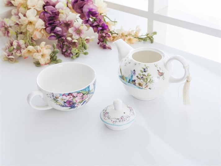 Flower Garden Porcelain Pot Set Blue