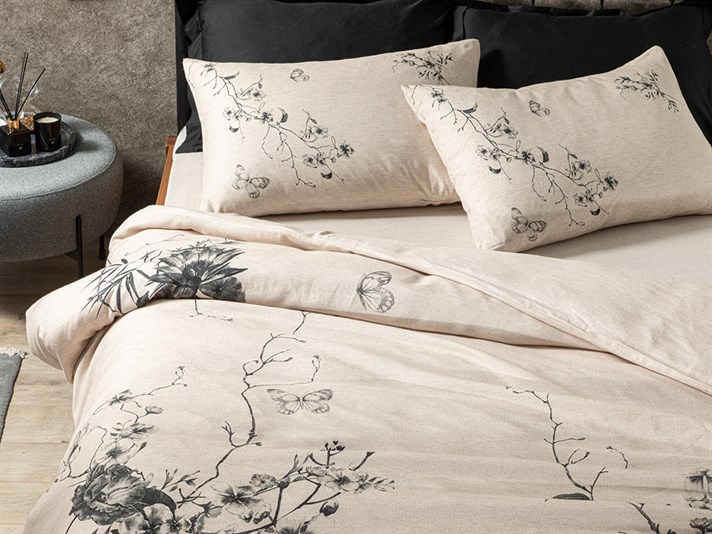 Grădină de iarnă İpliği Boyalı Dijital Baskılı  King Size  SET LENJERIE DE PAT 240x220 cm Beige
