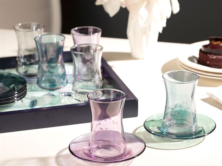 Greta Glass 12 Pieces Tea Set 170 ml Colored