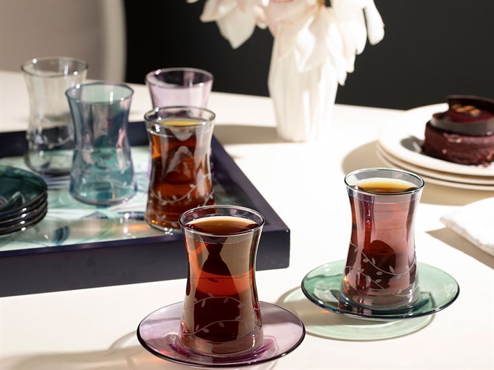Greta Glass 12 Pieces Tea Set 170 ml Colored