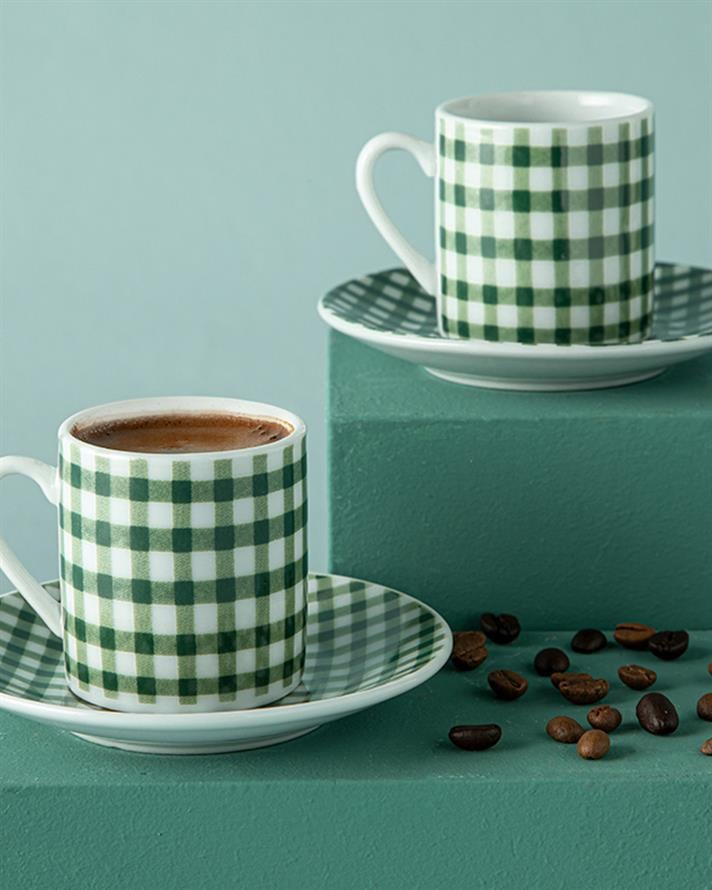 Gules Set De Cești De Cafea 4 Bucăți Pentru 2 Persoane, Porțelan, 80 Ml, Crem-Roșu