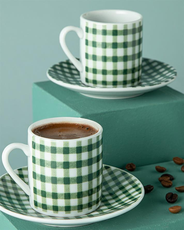 Gules Set De Cești De Cafea 4 Bucăți Pentru 2 Persoane, Porțelan, 80 Ml, Crem-Roșu