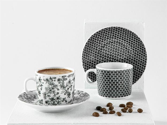 Gusto Porcelain 4 Parça 2 Kişilik Coffee Cup Set 80 ml Black-White