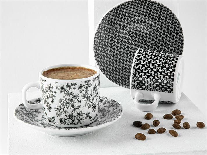 Gusto Porcelain 4 Parça 2 Kişilik Coffee Cup Set 80 ml Black-White
