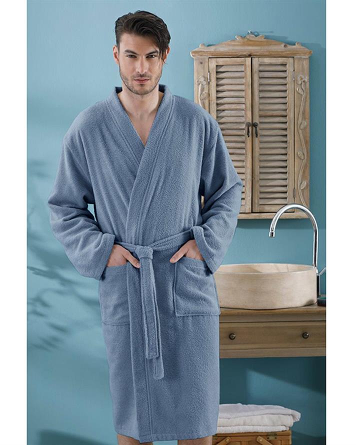 Halat de baie pentru bărbați, Plain, bumbac, S-M, albastru indigo