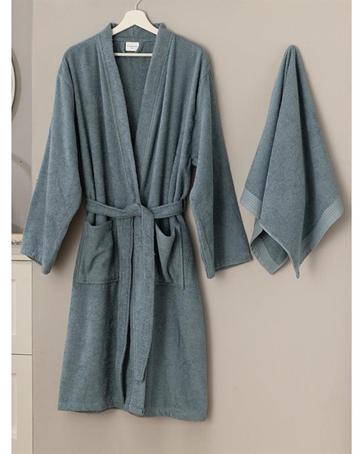 Halat de baie, Plain, bumbac, L-XL, albastru indigo