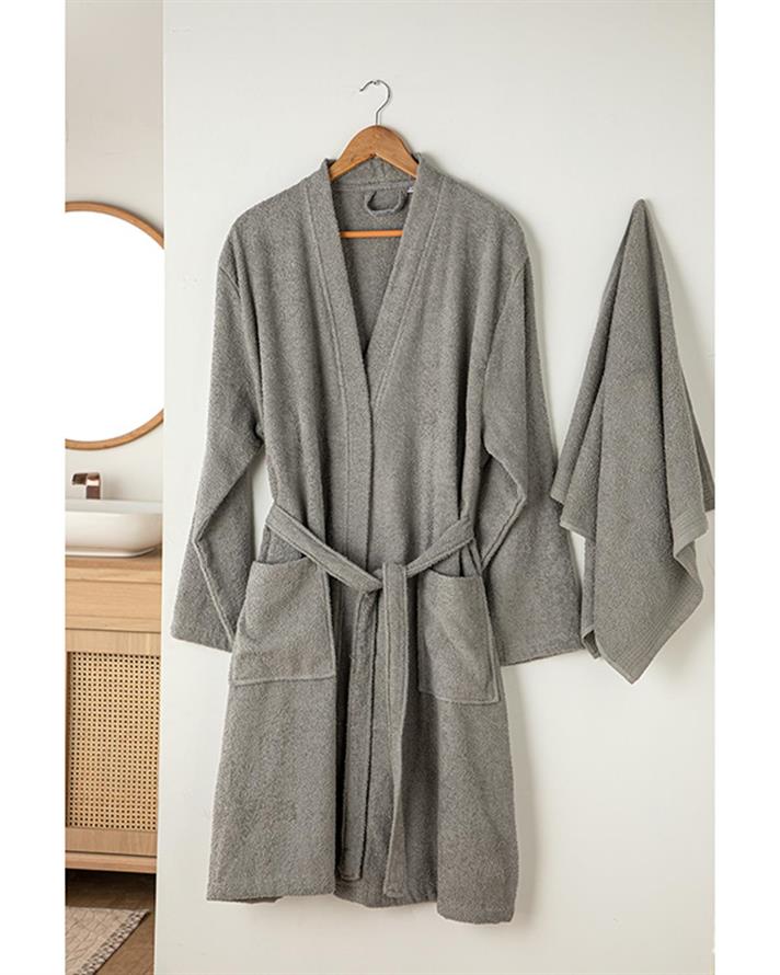 Halat de baie, Plain, bumbac, S-M, gri închis