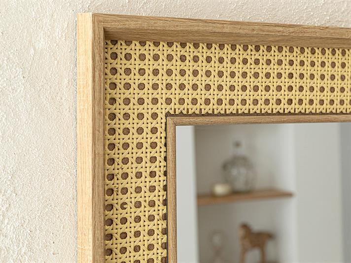 Oglindă de perete, Hazeran, plastic-mdf-rattan, 50x70 cm, maro