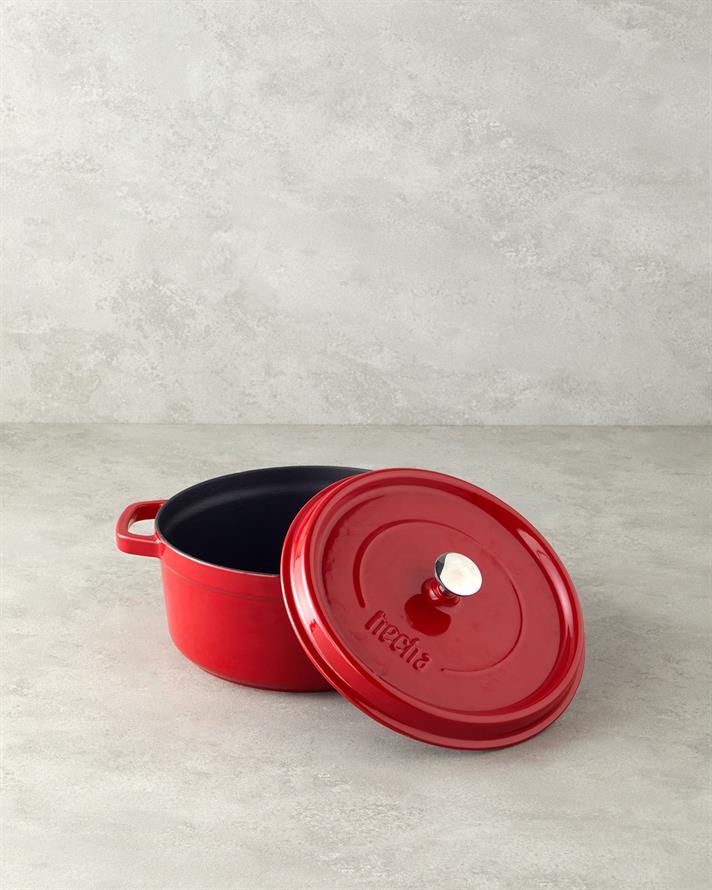 Hecha Fier Turnat Cratiță 24 cm Roșu