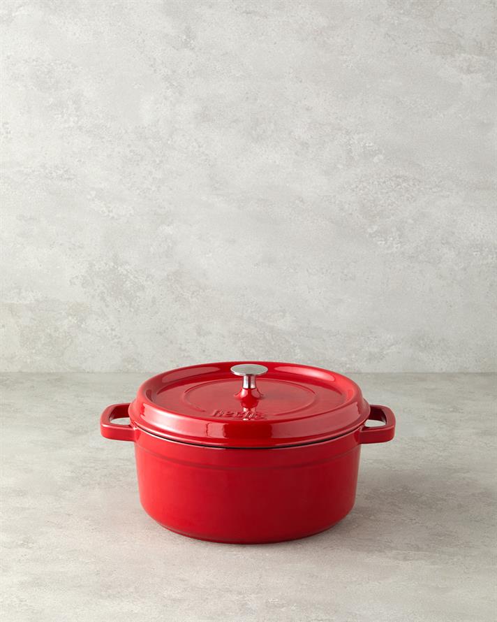 Hecha Fier Turnat Cratiță 24 cm Roșu