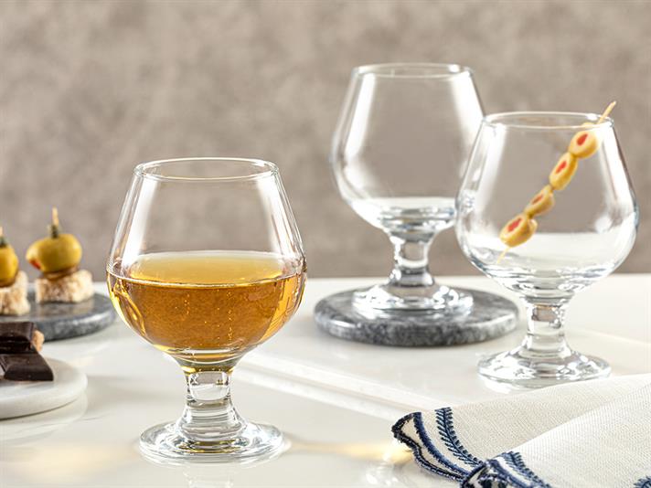 Set 3 Pahare de coniac, Helen, sticlă, 265 ml, transparent