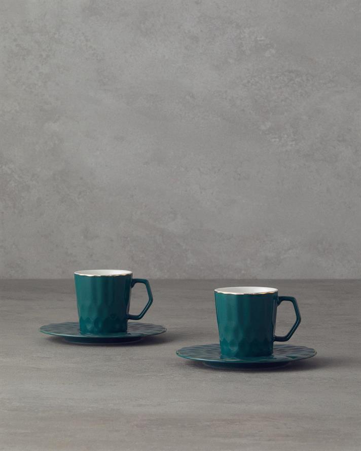 Hestia Porțelan New Bone China 4 Piese 2 Persoane Set De Cești De Cafea 80 ml Verde Închis