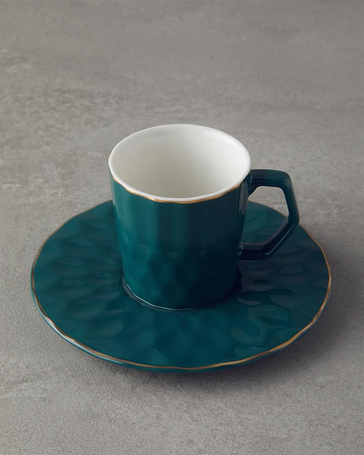 Hestia Porțelan New Bone China 4 Piese 2 Persoane Set De Cești De Cafea 80 ml Verde Închis