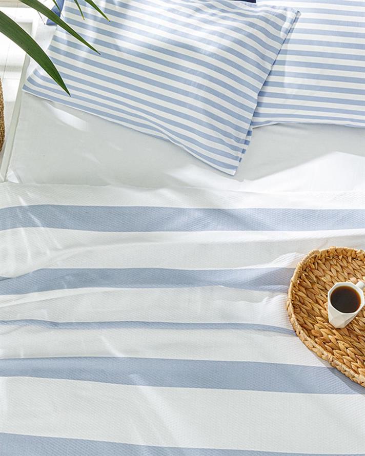 HIP STRIPE Imprimat King Size Set Pătură De Vară 220x240 cm Albastru